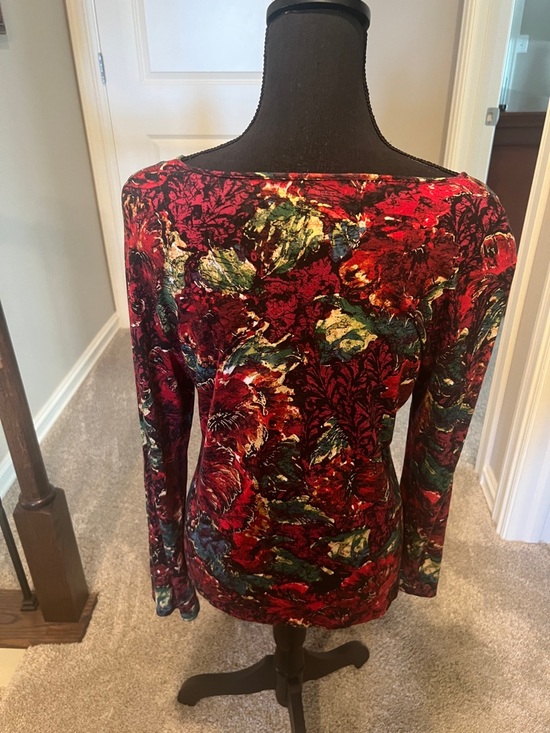 Chico's Red Multi Floral Scoop Neck Long Sleeve Top - Vibrant Print - Picture 5 of 5